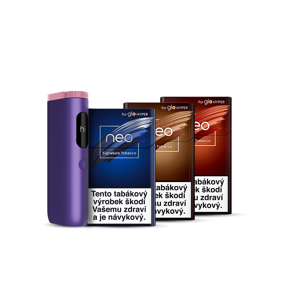 Obrázek produktu glo™ Hyper Pro x 3 neo™ balíček se zařízením ve variantě glo™ Hyper Pro Purple Sapphire