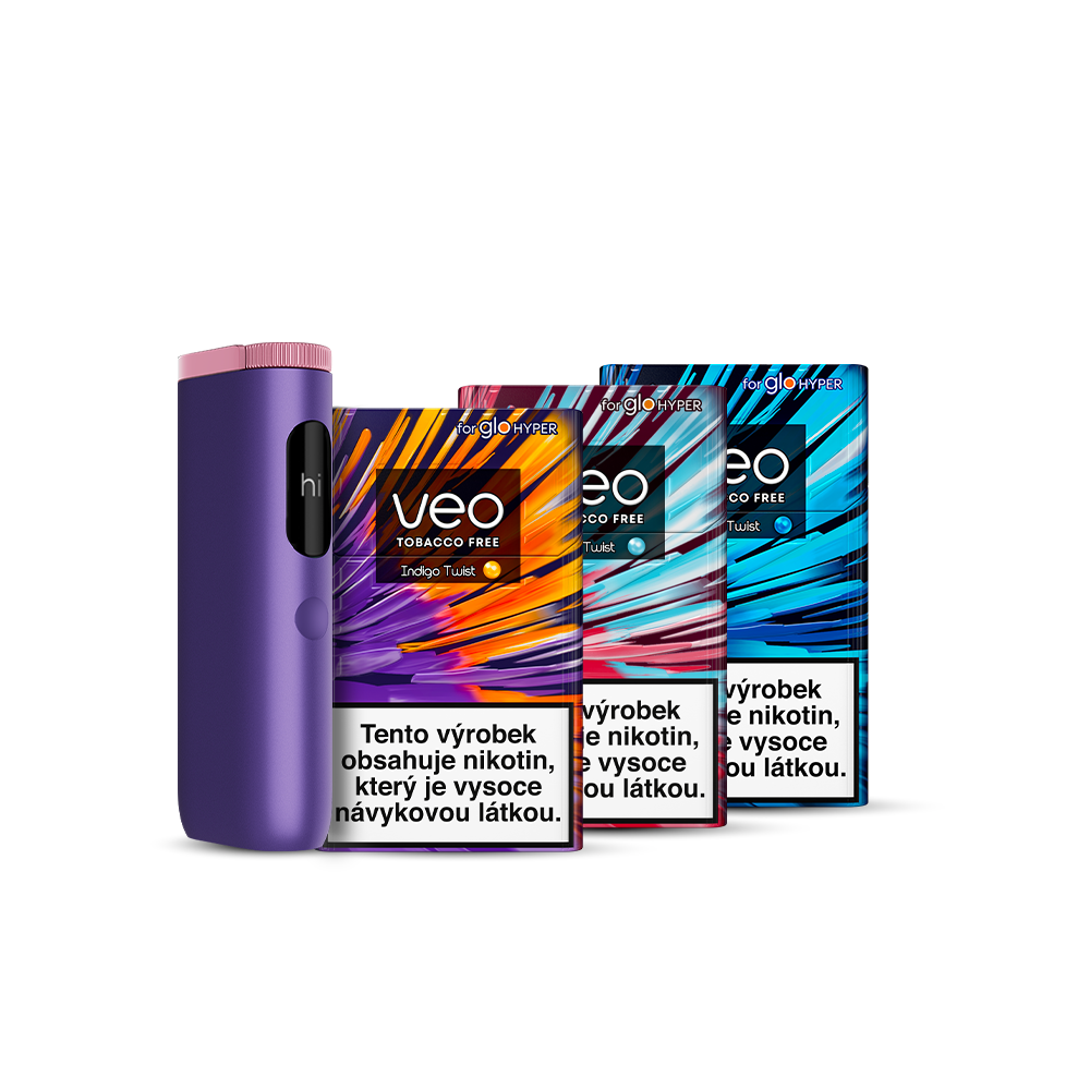 Obrázek produktu glo™ Hyper Pro x 3 veo™ balíček se zařízením ve variantě glo™ Hyper Pro Purple Sapphire