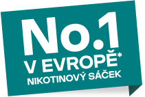 Štítek s nápisem Nikotinový sáček no.1 v Evropě*