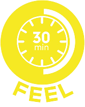 Žlutá ikona s nápisem FEEL