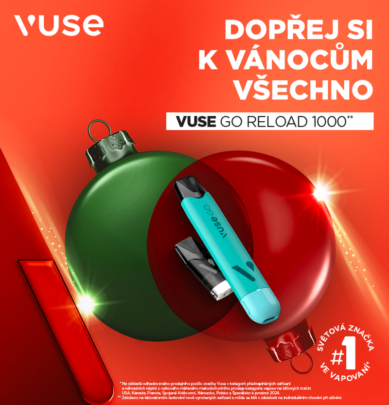 Bannerový obrázek: Dopřej si k Vánocům všechno. Vuse GO Reload 1000